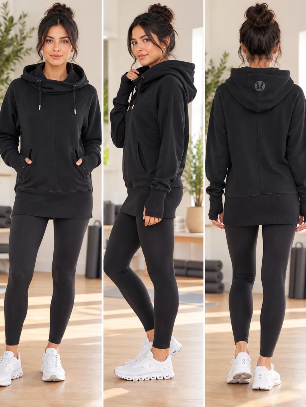 Lululemon Athletica Size 4 Black Oversized Hood Pullover Hoodie Tunic Thumbholes
